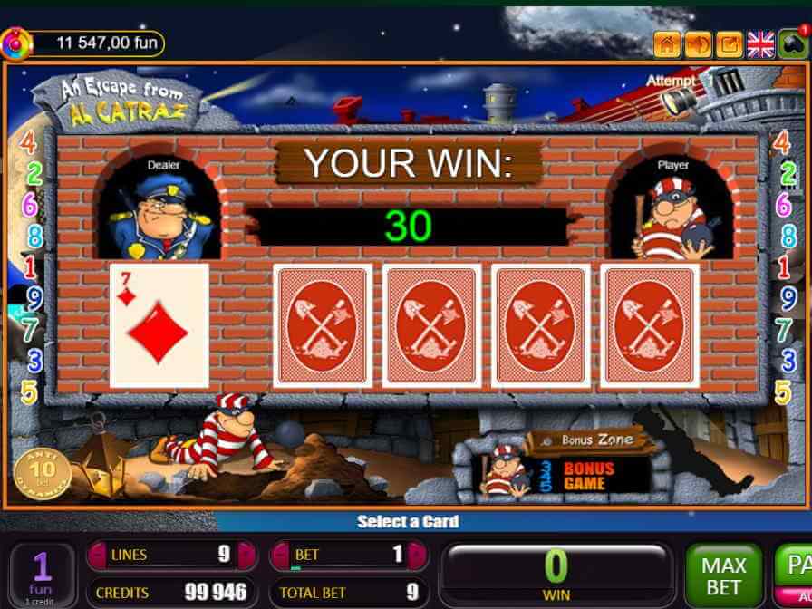 В Побеге из Тюрьмы есть двв вида риск раундов Риск игра на удвоение в игровом аппарате Alcatraz